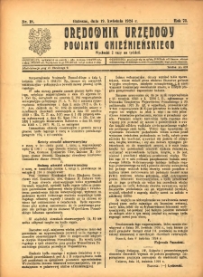 Orędownik Urzędowy Powiatu Gnieźnieńskiego: wychodzi 2 razy na tydzień 1924.04.19 R.73 Nr18