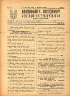 Orędownik Urzędowy Powiatu Gnieźnieńskiego: wychodzi 2 razy na tydzień 1924.04.23 R.73 Nr19
