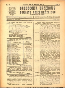 Orędownik Urzędowy Powiatu Gnieźnieńskiego: wychodzi 2 razy na tydzień 1924.04.26 R.73 Nr20