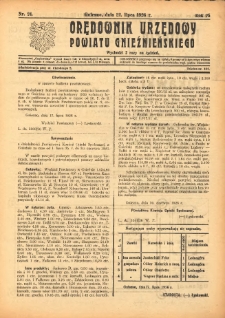 Orędownik Urzędowy Powiatu Gnieźnieńskiego: wychodzi 2 razy na tydzień 1926.07.22 R.75 Nr24