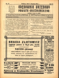 Orędownik Urzędowy Powiatu Gnieźnieńskiego: wychodzi 2 razy na tydzień 1926.08.06 R.75 Nr28