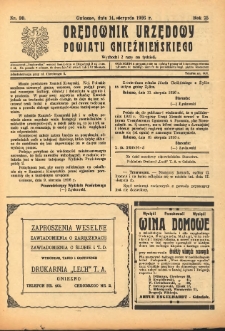 Orędownik Urzędowy Powiatu Gnieźnieńskiego: wychodzi 2 razy na tydzień 1926.08.14 R.75 Nr30