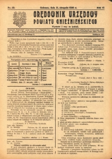 Orędownik Urzędowy Powiatu Gnieźnieńskiego: wychodzi 2 razy na tydzień 1926.08.21 R.75 Nr32