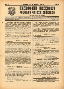 Orędownik Urzędowy Powiatu Gnieźnieńskiego: wychodzi 2 razy na tydzień 1926.09.16 R.75 Nr37