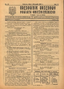 Orędownik Urzędowy Powiatu Gnieźnieńskiego: wychodzi 2 razy na tydzień 1926.11.08 R.75 Nr48