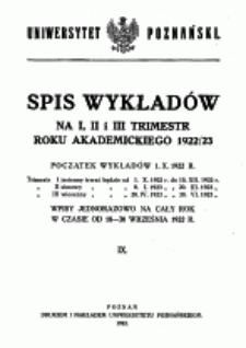 Spis wykład&oacute;w na I, II i III trimestr roku akademickiego 1922/23