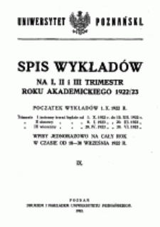 Spis wykładów na I, II i III trimestr roku akademickiego 1922/23
