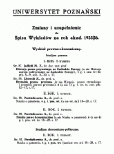 Zmiany i uzupełnienia do Spisu Wykładów na rok akad. 1935/36