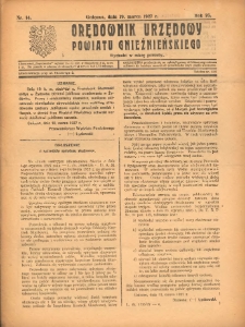 Orędownik Urzędowy Powiatu Gnieźnieńskiego: wychodzi w miarę potrzeby 1927.03.19 R.76 Nr14