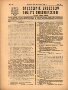 Orędownik Urzędowy Powiatu Gnieźnieńskiego: wychodzi w miarę potrzeby 1927.03.30 R.76 Nr16
