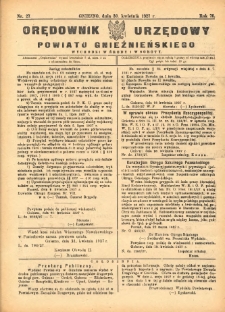 Orędownik Urzędowy Powiatu Gnieźnieńskiego: wychodzi w środy i soboty 1927.04.30 R.76 Nr27