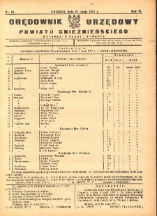 Orędownik Urzędowy Powiatu Gnieźnieńskiego: wychodzi w środy i soboty 1927.05.21 R.76 Nr34