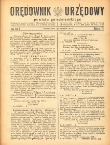 Orędownik Urzędowy Powiatu Gnieźnieńskiego: wychodzi w środy i soboty 1927.11.01 R.76 Nr81