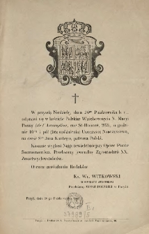 [Zawiadomienie Inc.:] " W przyszłą Niedzielę, dnia 24go Października b. r., odprawi się w kościele ..."