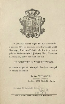 [Zawiadomienie Inc.:] " W przyszłą niedzielę, to jest dnia 20go Października, o godzinie 10ej i p&oacute;ł z rana ..."