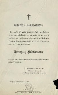 [Zawiadomienie Inc.:] " Pobożne zaproszenie. Na cześć Śgo Jana Kantego Patrona Polski, w przyszłą niedzielę ..."