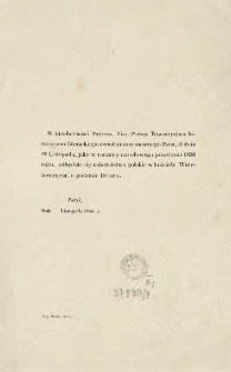 [Zawiadomienie Inc.:] " W nieobecności Prezesa, Vice-Prezes Towarzystwa historyczno-literackiego uwiadamia..."