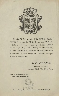 [Zawiadomienie Inc.:] " Na obchód 54ej rocznicy Powstania Narodowego, w przyszła sobotę ..."