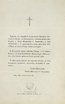 [Zaproszenie Inc.:] " Zaprasza się wszystkich ziomk&oacute;w obecnych w Paryżu, na Nabożeństwo z powodu poświęcenia ..."