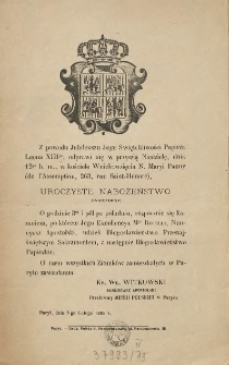 [Zawiadomienie Inc.:] " Z powodu Jubileuszu Jego Świętobliwości Papieża Leona XIIIgo, odprawi się w przyszłą niedzielę ..."