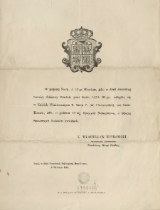 [Zawiadomienie Inc.:] " W przyszłą środę, d. 12-go września, jako w dzień dwusetnej rocznicy Odsieczy Wiednia ..."