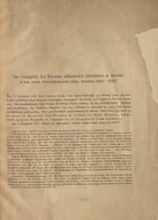 Zur Geschichte des Museums schlesischer Altert&uuml;mer in Breslau in dem ersten Vierteljahrhundert seines Bestehens (1858 - 1883)