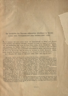 Zur Geschichte des Museums schlesischer Altertümer in Breslau in dem ersten Vierteljahrhundert seines Bestehens (1858 - 1883)