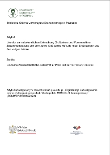 Literatur zur naturkundlichen Erforschung Großpolens und Pommerellens Zusammentstellung seit dem Jahre 1933 (seihe Heft 26) nebst Ergänzungen aus den vorigen Jahren