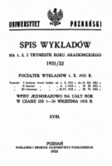 Spis wykład&oacute;w na 1, 2, 3 trymestr roku akademickiego 1931/32