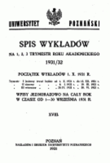 Spis wykładów na 1, 2, 3 trymestr roku akademickiego 1931/32
