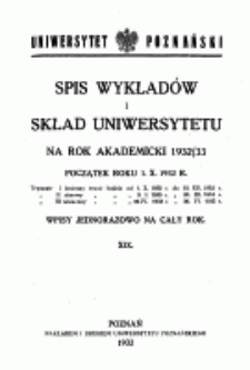 Spis wykładów i skład Uniwersytetu na rok akademicki 1932/33