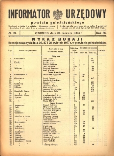 Informator Urzędowy Powiatu Gnieźnieńskiego 1937.06.19 R.86 Nr39