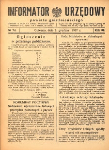 Informator Urzędowy Powiatu Gnieźnieńskiego 1937.12.01 R.86 Nr74
