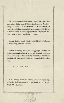 [Zawiadomienie Inc.:] " Żałobne doroczne Nabożeństwo, wieczyście, przez Towarzystwo Historyczne Polskie ufundowane w Montmorency ..."