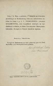 [Zaproszenie Inc.:] " Dnia 21. b. Maja, o godzinie 11tej odbędzie się w kościele parafialnym w Montmorency doroczne nabożeństwo żałobne ..."
