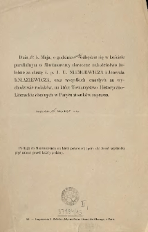 [Zaproszenie Inc.:] " Dnia 21. b. Maja, o godzinie 11tej odbędzie się w kościele parafialnym w Montmorency doroczne nabożeństwo żałobne ..."