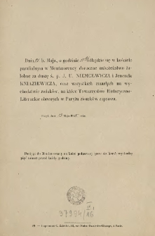 [Zaproszenie Inc.:] " Dnia 21. b. Maja, o godzinie 11tej odbędzie się w kościele parafialnym w Montmorency doroczne nabożeństwo ..."
