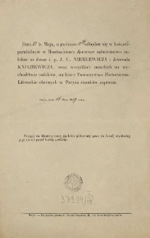 [Zaproszenie Inc.:] " Dnia 21. b. Maja, o godzinie 11tej odbędzie się w kościele parafialnym w Montmorency doroczne nabożeństwo ..."