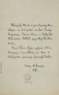 [Zaproszenie Inc.:] " W przyszły wtorek, to jest Czwartego Marca odbędzie się Nabożeństwo ..."