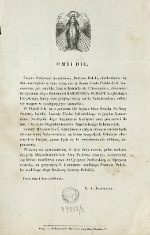 [Zaproszenie Inc.:] " Omni Die. Święto Świętego Kazimierza, Patrona Polski, obchodzone będzie ..."