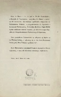 [Zaproszenie Inc.:] " Dnia 21 Marca r. b., to jest w Wielki Poniedziałek w Kościele de l'Assomption ..."