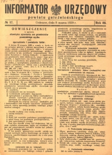 Informator Urzędowy Powiatu Gnieźnieńskiego 1939.03.08 R.88 Nr17