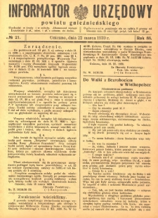 Informator Urzędowy Powiatu Gnieźnieńskiego 1939.03.22 R.88 Nr21