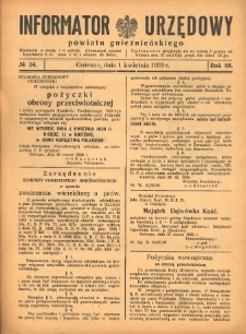 Informator Urzędowy Powiatu Gnieźnieńskiego 1939.04.01 R.88 Nr24
