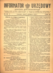 Informator Urzędowy Powiatu Gnieźnieńskiego 1939.08.05 R.88 Nr58