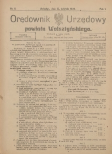 Orędownik Urzędowy Powiatu Wolsztyńskiego: za redakcję odpowiada Starostwo 1923.04.27 R.1 Nr8