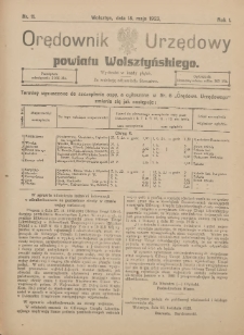 Orędownik Urzędowy Powiatu Wolsztyńskiego: za redakcję odpowiada Starostwo 1923.05.18 R.1 Nr11