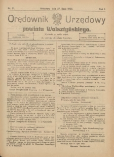 Orędownik Urzędowy Powiatu Wolsztyńskiego: za redakcję odpowiada Starostwo 1923.07.27 R.1 Nr21