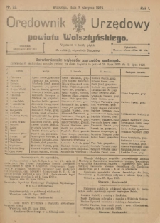 Orędownik Urzędowy Powiatu Wolsztyńskiego: za redakcję odpowiada Starostwo 1923.08.03 R.1 Nr22
