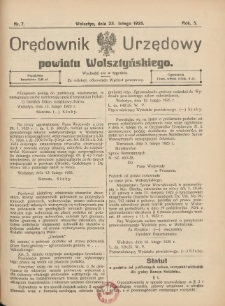 Orędownik Urzędowy Powiatu Wolsztyńskiego: za redakcję odpowiada Starostwo 1925.02.23 R.3 Nr7